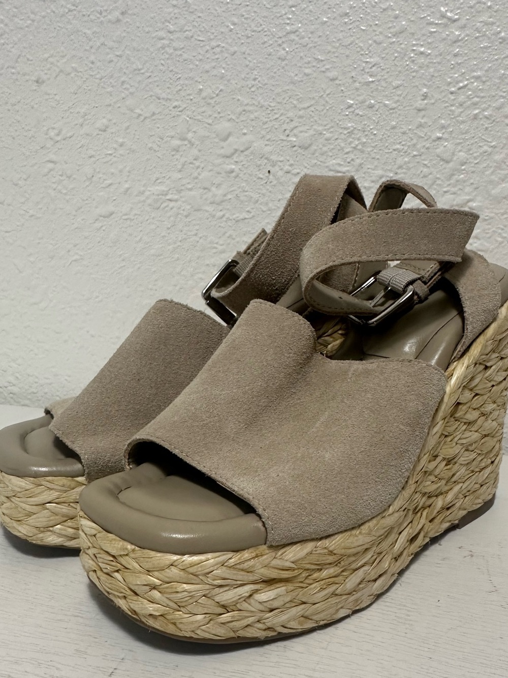 Marc fisher Women’s Taupe Suede Espadrille Wedge Sandals - Picture 2 of 8